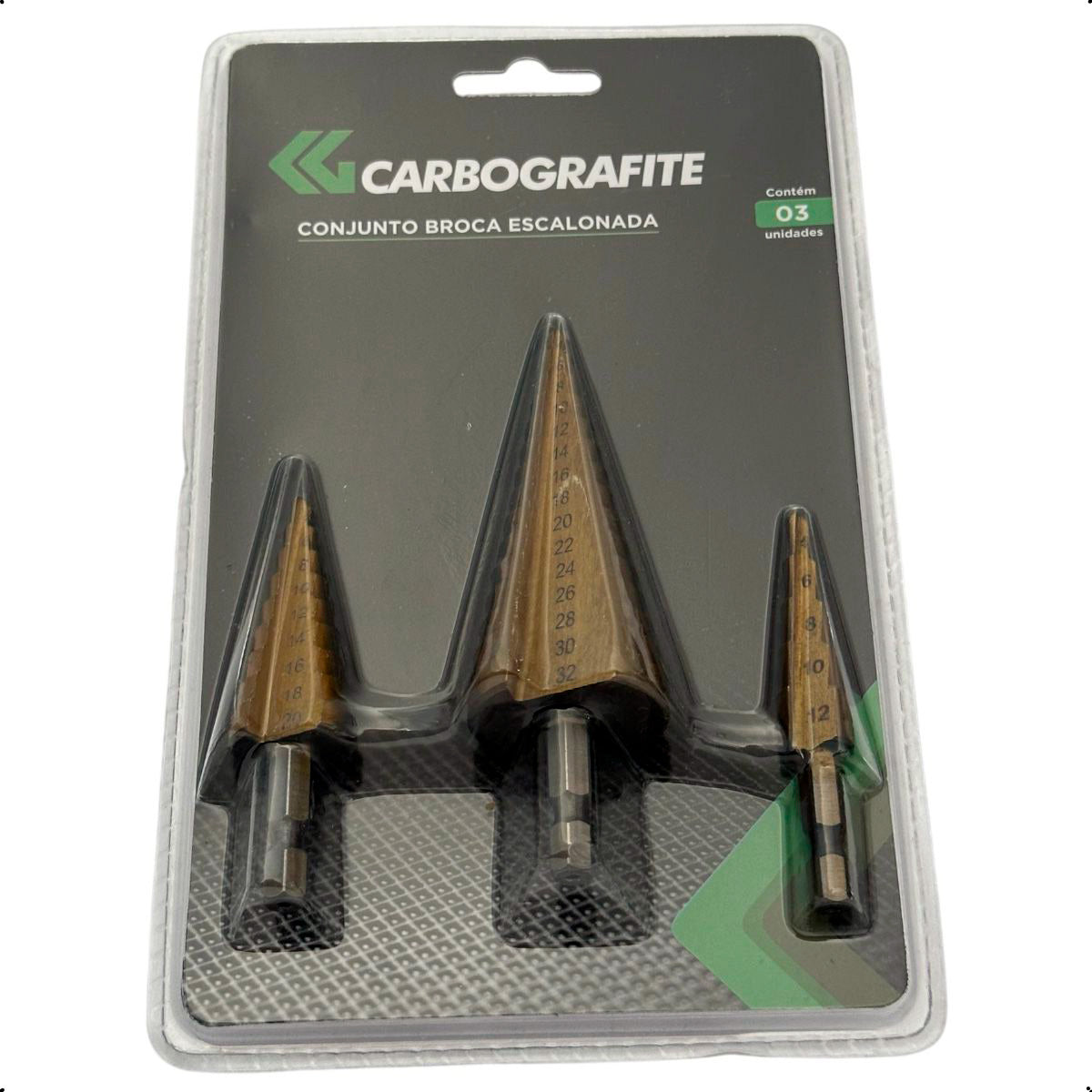 Broca de Aço Escalonada - Conjunto c/ 3 Peças (4-12mm, 4-20mm e 4-32mm)