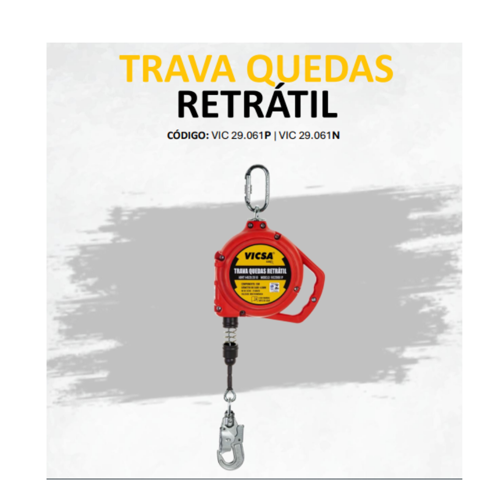 Trava Quedas Retrátil com Cabo de Aço 10m VIC 29061P - VIC 29061N