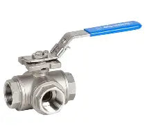 Válvula de esfera 3 vias tipo "L" inox 316 PN 63 base atuador BSP