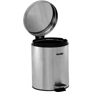 Lixeira redonda, 5 litros, inox, cinza, com escova sanitária, VONDER
