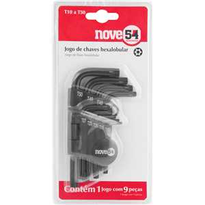 Jogo de chaves hexalobular, T10 a T50, com 9 peças, NOVE54