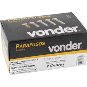 Parafuso madeira chipboard, cabeça chata, fenda cruzada/phillips, 6,0 mm x 50,0 mm, VONDER