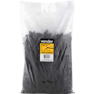 Abraçadeira de nylon, preta, 280 mm x 4,8 mm, com 1.000 peças, VONDER