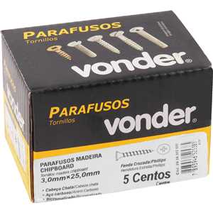 Parafuso madeira chipboard, cabeça chata, fenda cruzada/phillips, 3,0 mm x 25,0 mm, VONDER