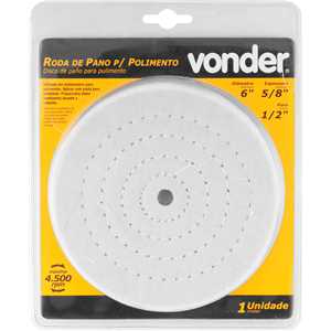 Roda de pano para polimento 6" x 5/8", furo 1/2", VONDER