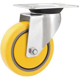 Rodízio giratório 4", de poliuretano e PVC, amarelo, VONDER
