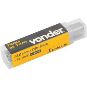 Fresa de topo em aço rápido 12,0 mm, com 4 cortes, DIN 844A, VONDER