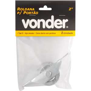 Roldana para portão 2", tipo V, aço zincado, caixa aberta, com parafuso, VONDER