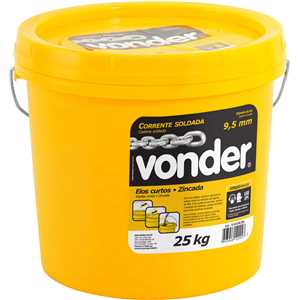 Corrente zincada, com elo curto, 9,5 mm - 3/8", balde, VONDER