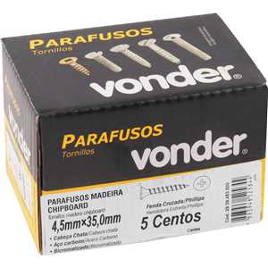 Parafuso madeira chipboard, cabeça chata, fenda cruzada/phillips, 4,5 mm x 35,0 mm, VONDER