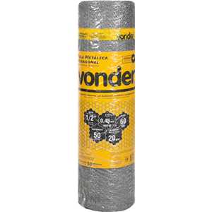 Tela metálica hexagonal, viveiro, malha 1/2", 26 BWG x 0,6 m, com 50 m, VONDER