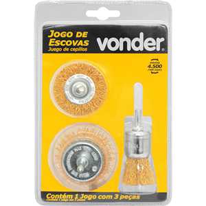 Jogo de escovas de aço, com haste 1/4", VONDER