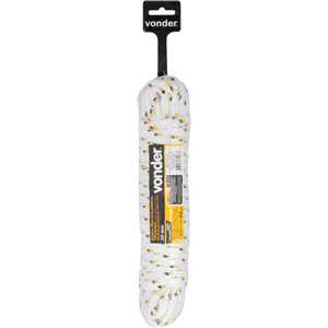 Corda multifilamento trançada 10,0 mm x 20 m, branca com detalhes em preto e amarelo, cartela, VONDER