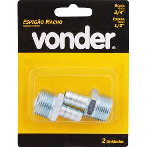 Espigão rosca macho de 3/4" NPT com escama de 1/2", cartela com 2 peças, VONDER