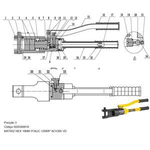 Matriz/mordente hexagonal, 16 mm², para alicate crimpador ACV 300, VONDER