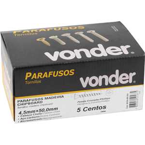 Parafuso madeira chipboard, cabeça chata, fenda cruzada/phillips, 4,5 mm x 50,0 mm, VONDER