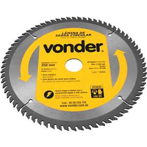 Lâmina de serra circular com dentes de metal duro/vídea, 250 mm x 30 mm, 72 dentes, VONDER