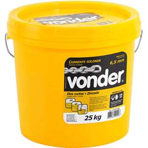 Corrente zincada, com elo curto, 6,5 mm - 1/4", balde, VONDER