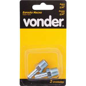 Espigão rosca macho de 1/4" NPT com escama de 1/4", cartela com 2 peças, VONDER