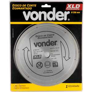 Disco de corte diamantado, 250 mm x 25,4 mm, contínuo, para porcelanato, XLD VONDER