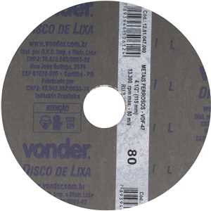Disco de lixa costado em fibra, 4.1/2", grão 80 VDF 47, VONDER