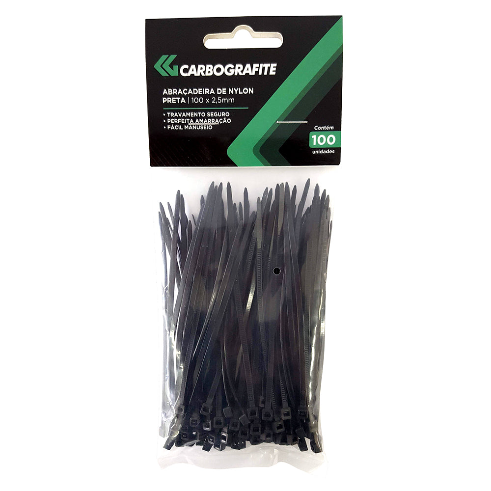 Abraçadeira de Nylon Preta 100 x 2,5mm (100 unid.) - Carbografite
