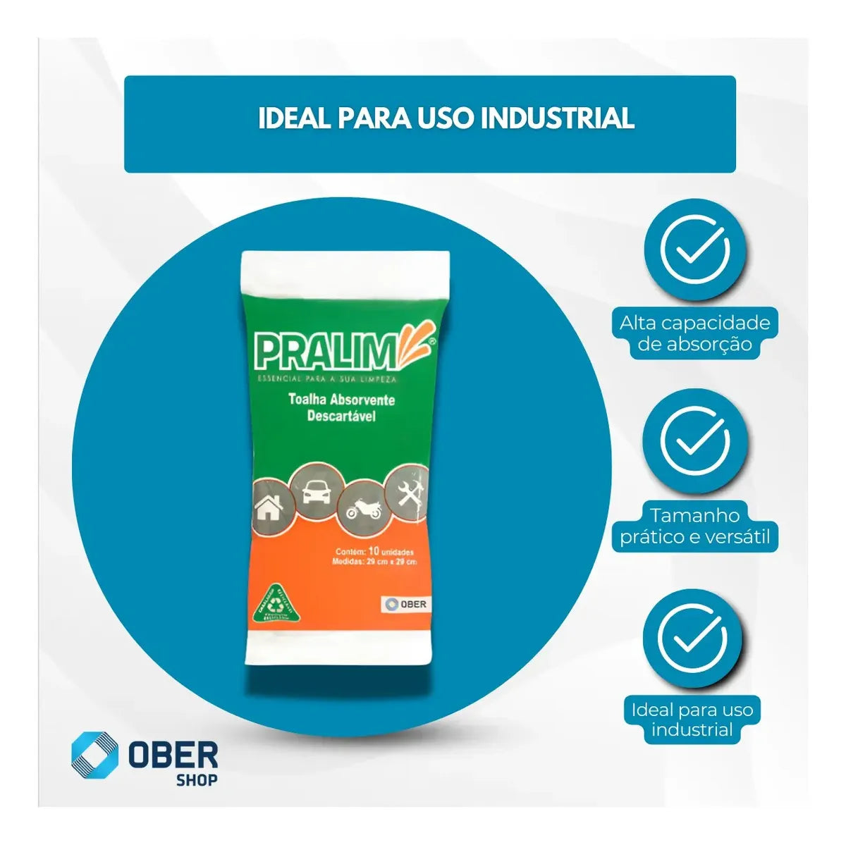 Pralim Toalha Absorvente Industrial 29cm X 29cm - 10 Unid - Cinza