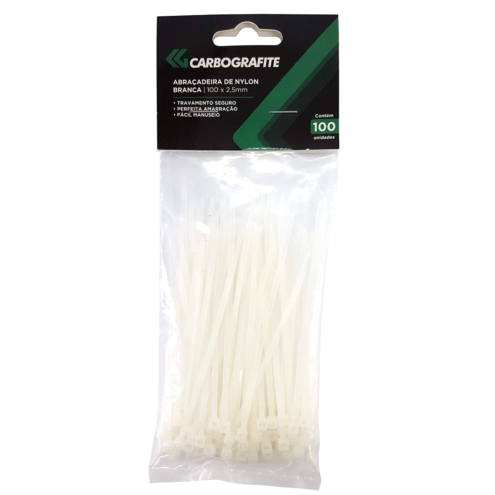 Abraçadeira de Nylon Branca 100 x 2,5mm (100 unid.) - Carbografite