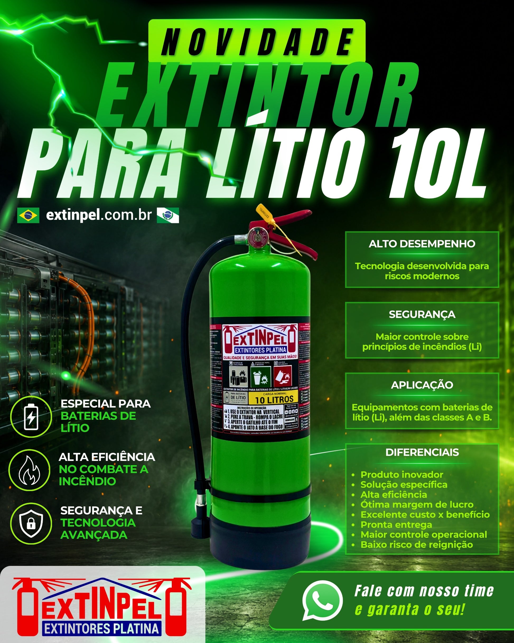 Extintor para Baterias de Lítio EXTINPEL 10 Litros