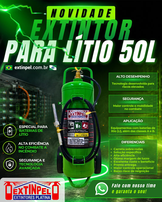 Extintor para Baterias de Lítio EXTINPEL 50 Litros (Carreta)