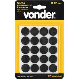 Feltro autoadesivo preto, redondo, 22 mm, VONDER