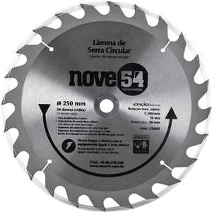 Lâmina de serra circular com dentes de metal duro/vídea, 250 mm x 30 mm, 24 dentes, NOVE54