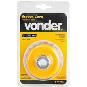 Escova tipo copo 3" torcida, em aço carbono, industrial, VONDER