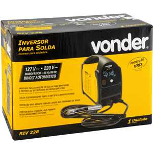 Inversor para solda com eletrodo e TIG, 200 A, RIV 228, com display LED,  monofásico, 127 V~ - 220 V~ - Seleção automática, VONDER