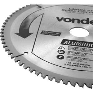 Lâmina de serra circular com vídea, para alumínio, 250 mm x 30 mm x 80 dentes, VONDER