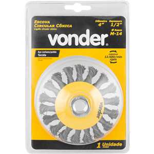 Escova circular cônica 4" x 1/2", M14, torcida, VONDER