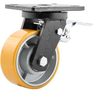 Rodízio giratório industrial 5", de poliuretano e ferro fundido, com freio, VONDER