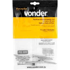 Parafuso autoatarraxante inox, 4,2 mm x 32,0 mm, cabeça chata, phillips, VONDER