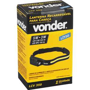 Lanterna de LED para cabeça, recarregável, LED COB e LED XPE, LCV 350 VONDER