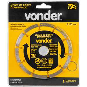 Disco de corte diamantado, 125 mm x 22,2 mm, segmentado, V3, VONDER