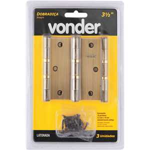 Dobradiça 3.1/2" com anel rolamento, latonada, com 3 peças, VONDER