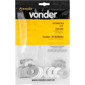 Arruela lisa 1/4", zincada, cartela com 20 peças, VONDER