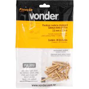 Parafuso madeira chipboard, cabeça chata, fenda cruzada/phillips, 3,5 mm x 22,0 mm, VONDER