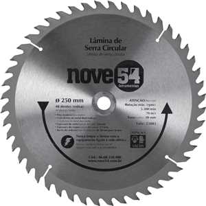 Lâmina de serra circular com dentes de metal duro/vídea, 250 mm x 30 mm, 48 dentes, NOVE54