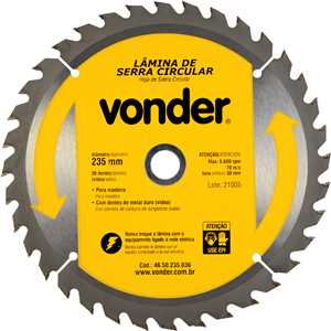 Lâmina de serra circular com dentes de metal duro/vídea, 235 mm x 30 mm, 36 dentes, VONDER