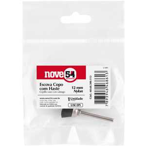 Escova tipo copo 12 mm, em nylon, com haste, NOVE54