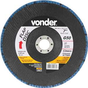 Flap-disc, disco de desbaste/acabamento, 7" - 180 mm, cônico, grão 50, VONDER