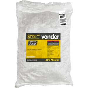 Corrente em aço inox 304, com elo curto, 3 mm, VONDER
