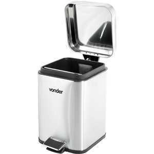 Lixeira retangular, 3 litros, inox, cinza, VONDER