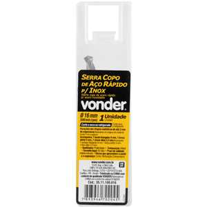 Serra copo de aço rápido, 16 mm, para inox, VONDER